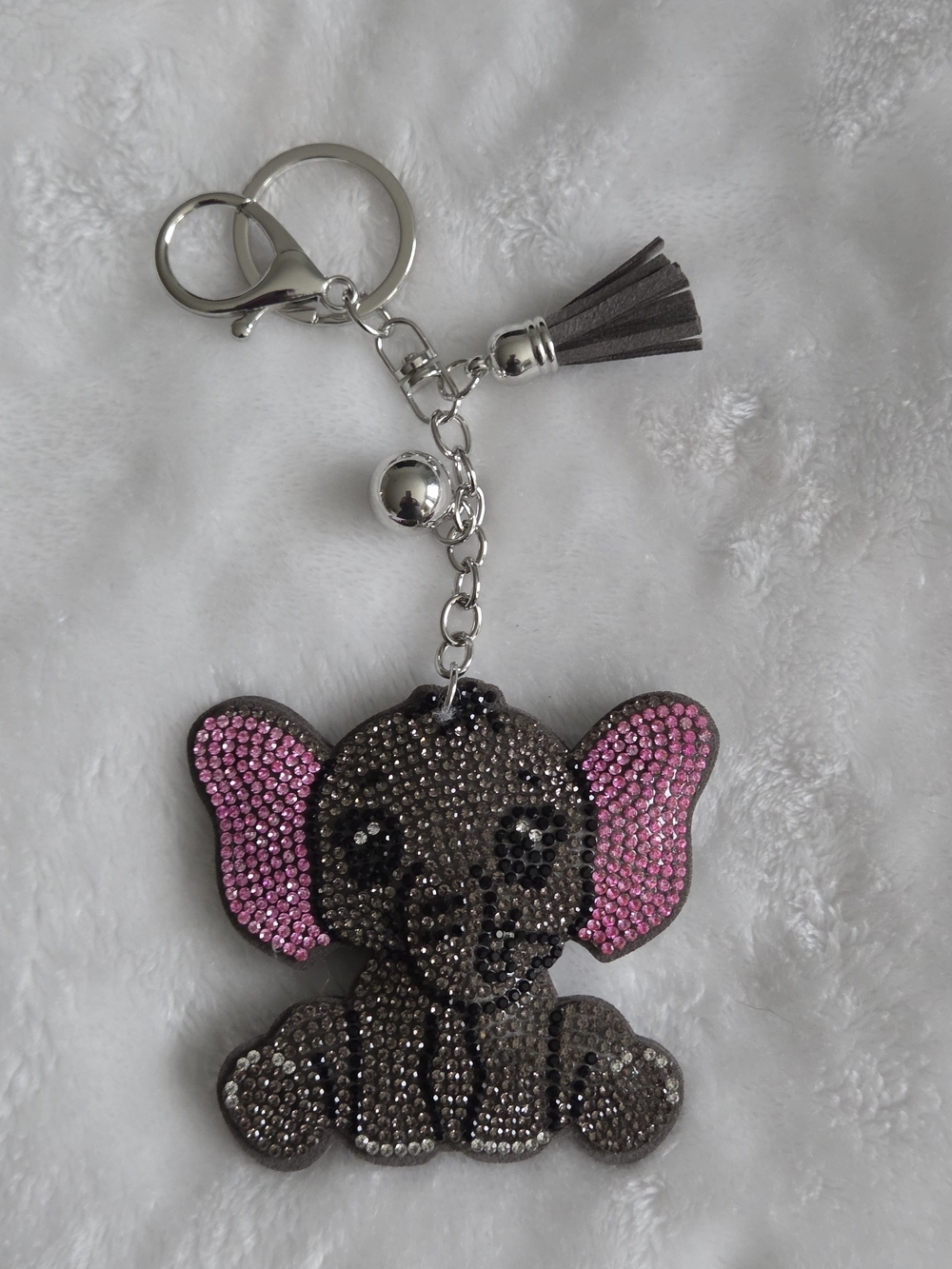 Sparkling Elephant Keychain Charm - Pink & Gray Cute Bag Charm
